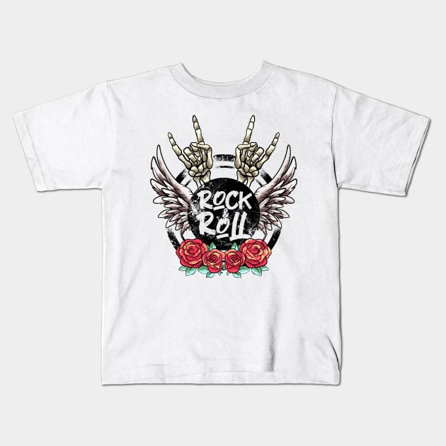 Lets Rock Rock&Roll Skeleton Hand Retro Vintage Rock Concert Kids T-Shirt by MerchBeastStudio